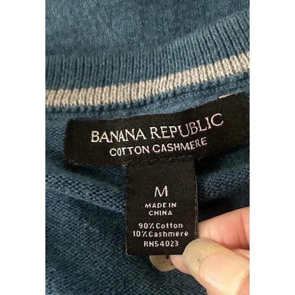 Banana Republic Men Sz M Sweater Blue Teal Cotton Cashmere V-Neck Pullover Soft